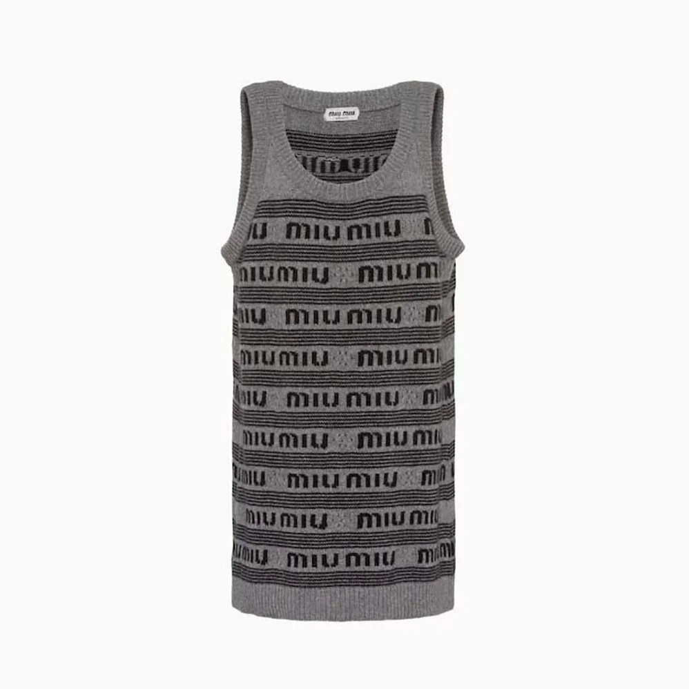 Miu Miu Cashmere Dress with Intarsia-Knit Logo for Women in Gray