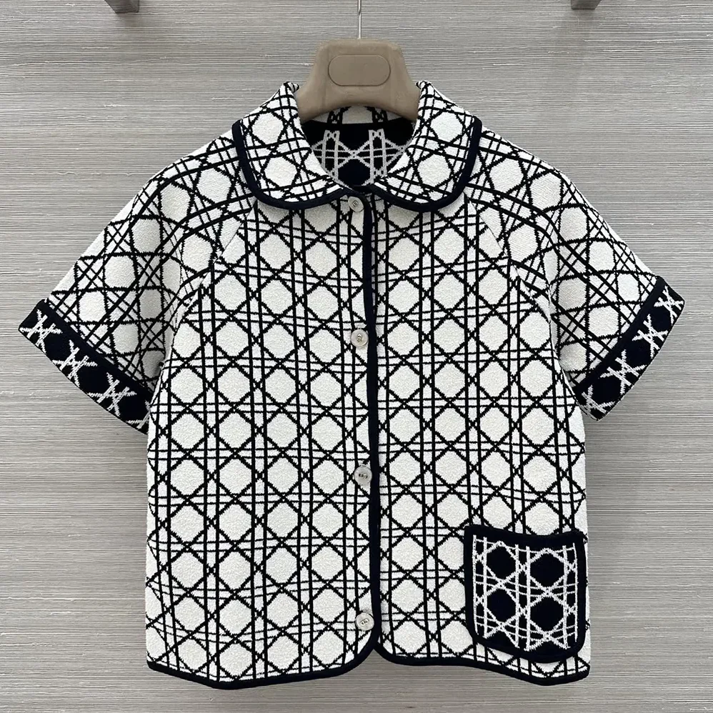 Dior Macrocannage Short-Sleeved Jacket Navy Blue and White Tweed for Women Dior Macrocannage Short-Sleeved Jacket Navy Blue and White Tweed for Women