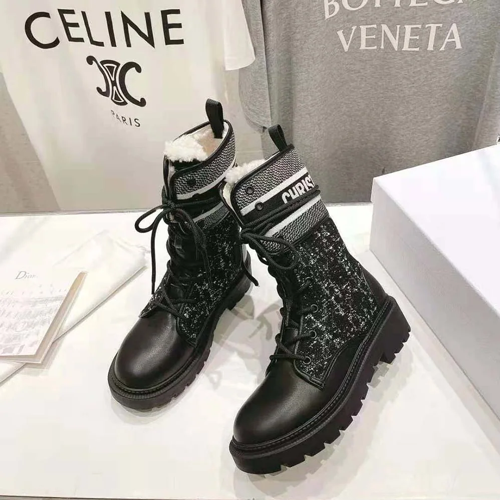 Dior D-Major Ankle Boot Black Calfskin with Black and White Cannage Tweed for Women Dior D-Major Ankle Boot Black Calfskin with Black and White Cannage Tweed for Women