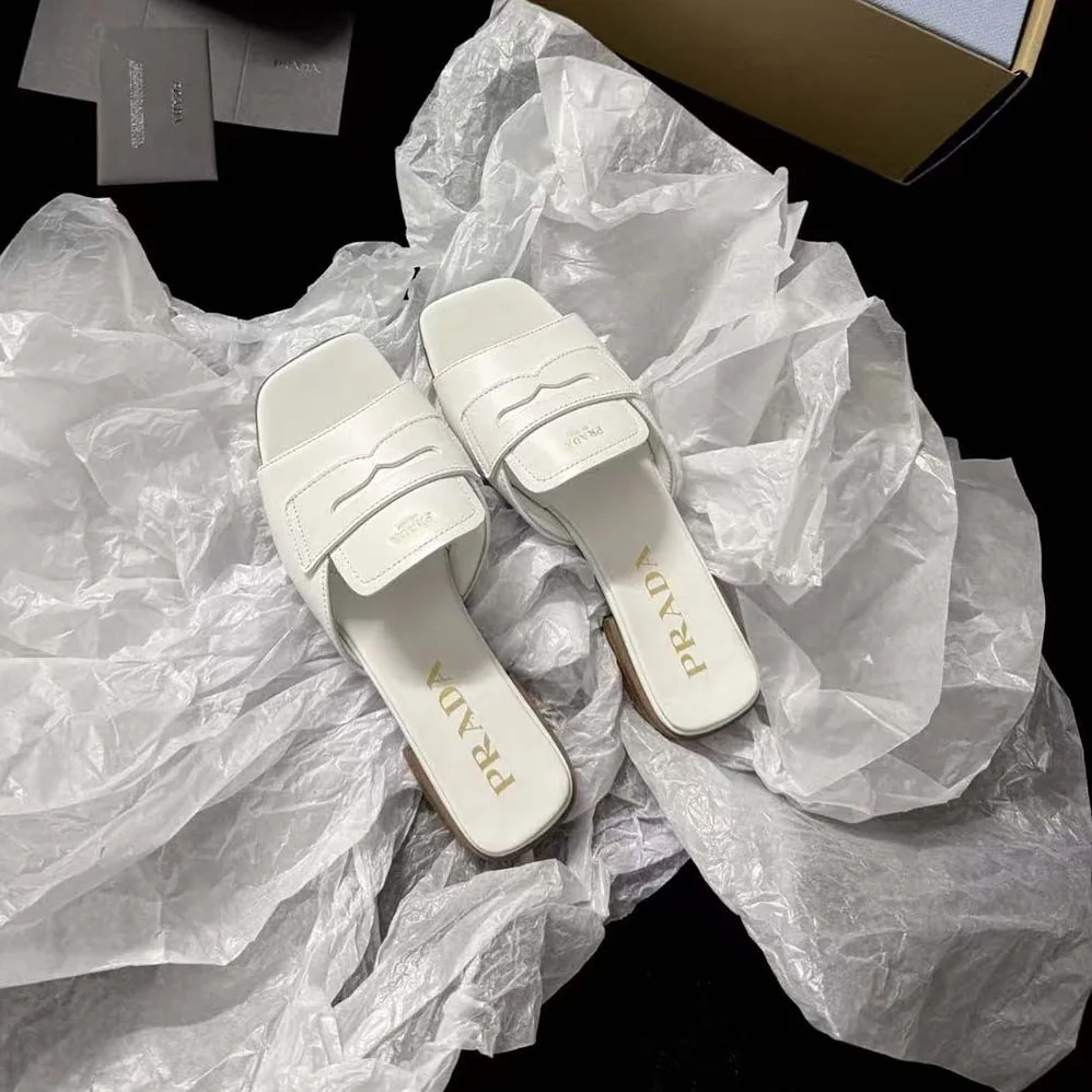 Prada Leather Sandals for Women in Chalk White Prada Leather Sandals for Women in Chalk White