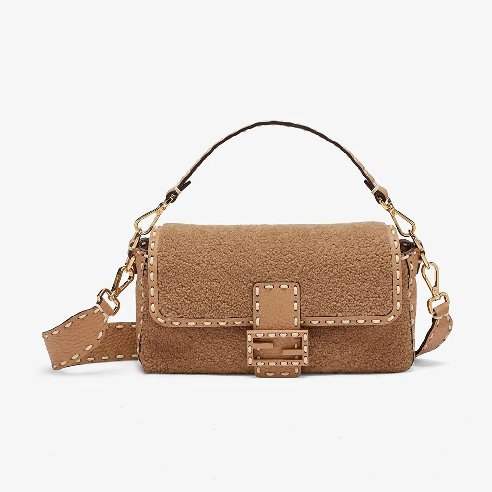 Fendi Baguette Beige Sheepskin Bag for Women