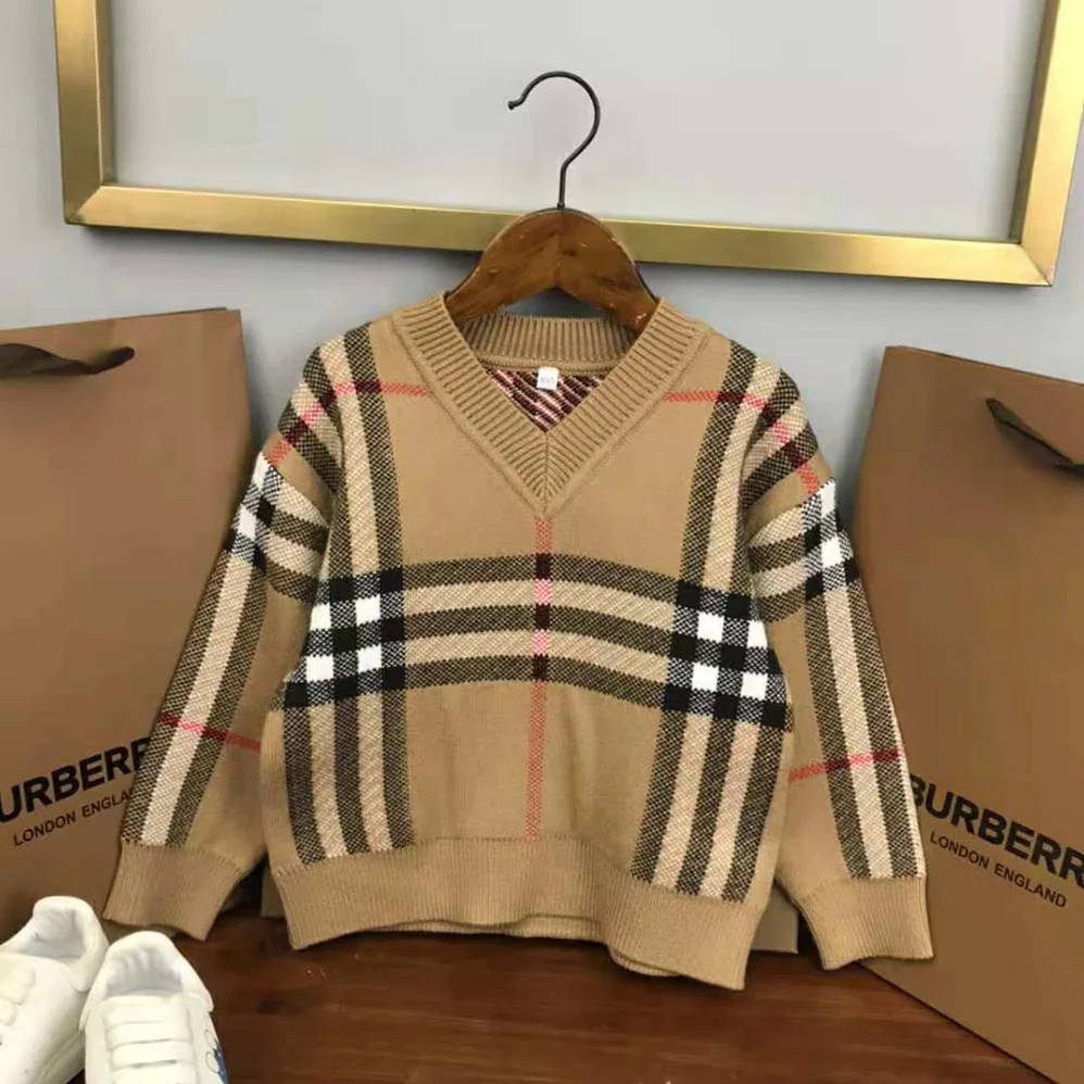Burberry Kids' Check Wool Sweater in Beige