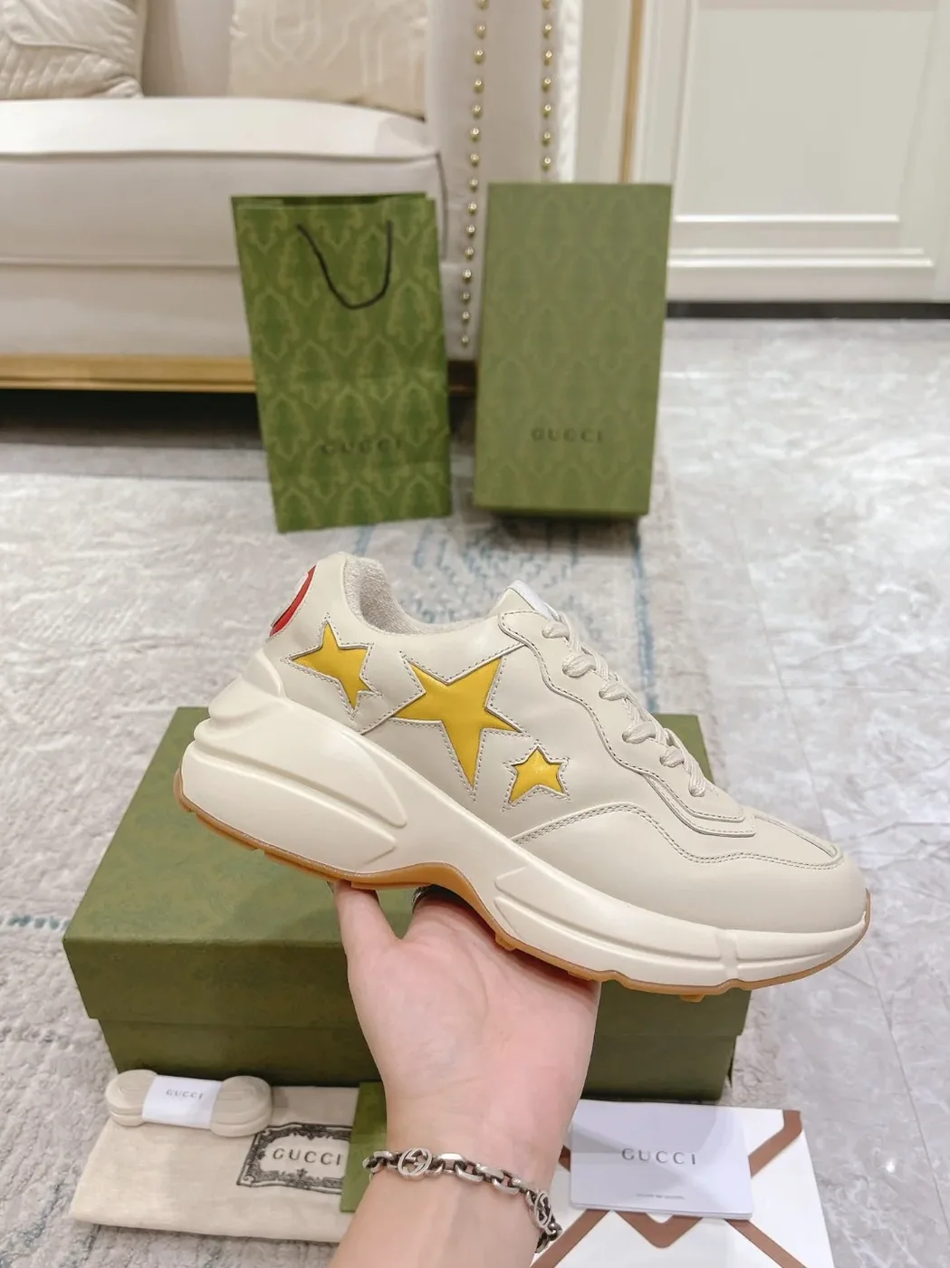 Gucci Rhyton Sneaker With Stars White