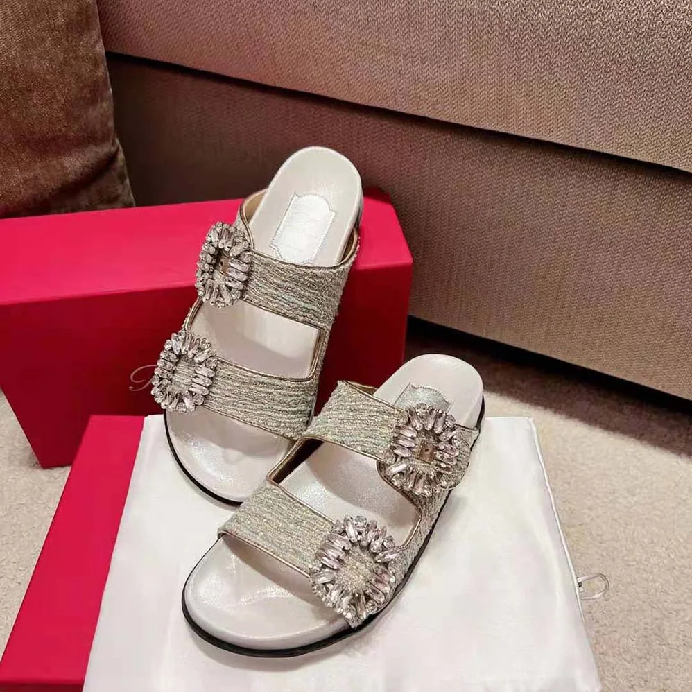 Roger Vivier Slidy Viv Strass Buckle Mules in Fabrics for Women in Silver