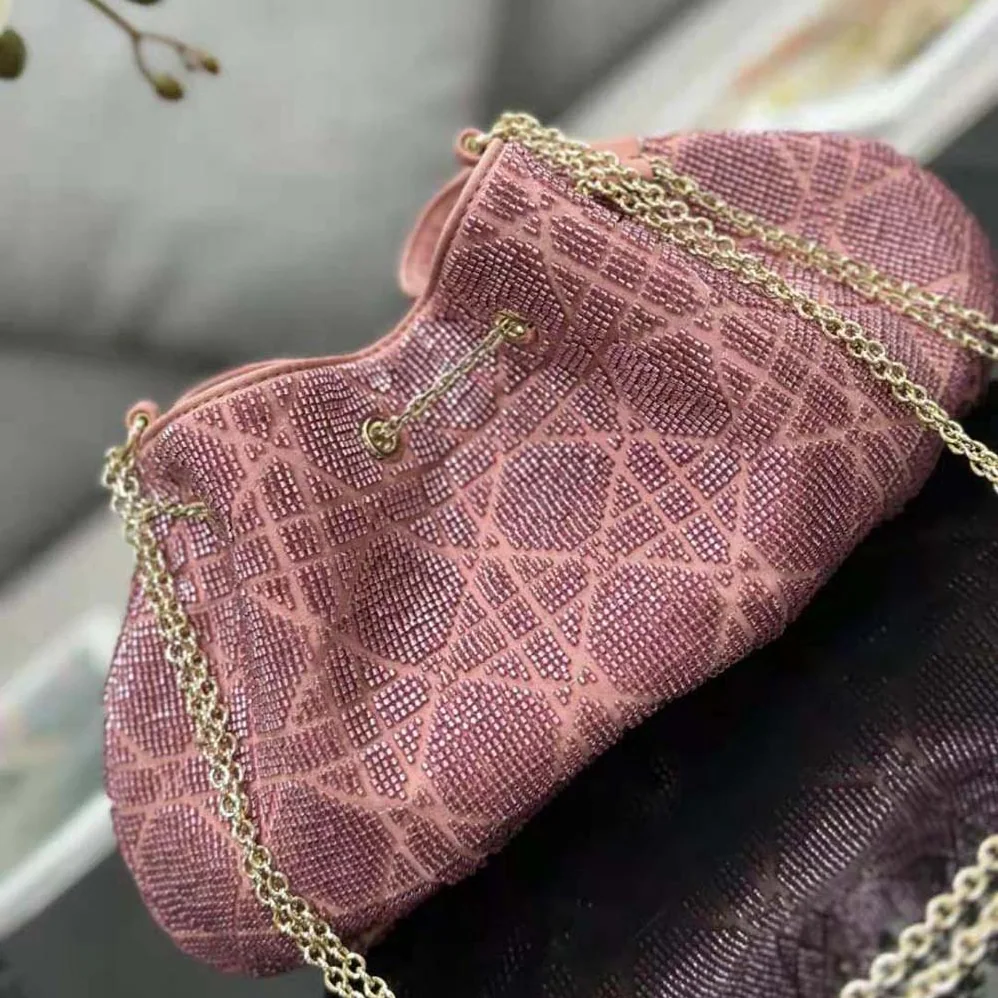 Dior Dior Dream Bucket Bag Ethereal Pink Cannage Cotton with Bead Embroidery for Women Dior Dior Dream Bucket Bag Ethereal Pink Cannage Cotton with Bead Embroidery for Women