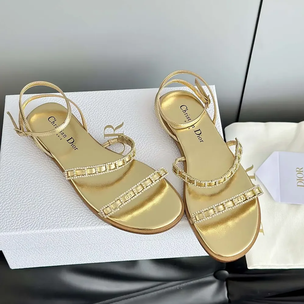 Dior Diorissime Sandal Gold-Tone Laminated Lambskin and Silver for Women in Tone Strass