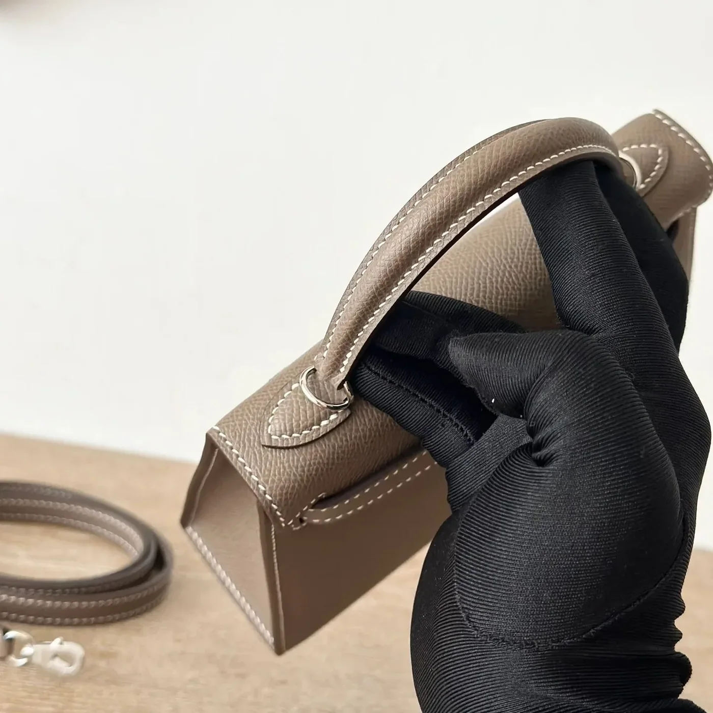 Hermes Kelly Mini Top Handle Bag in Etoupe Epsom Palladium Hardware