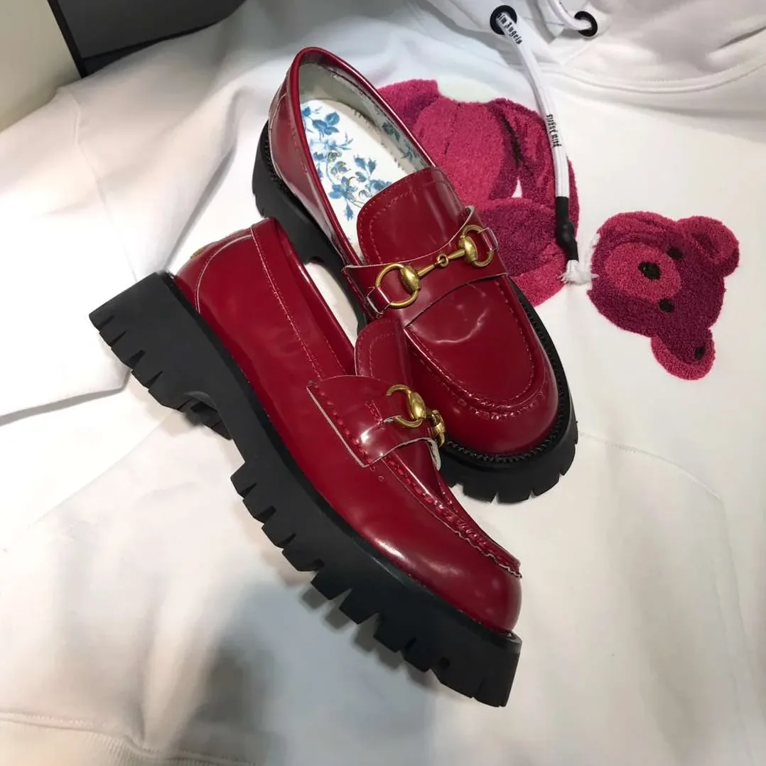 Gucci Lug Sole Horsebit Accent Loafers Red Gucci Lug Sole Horsebit Accent Loafers Red
