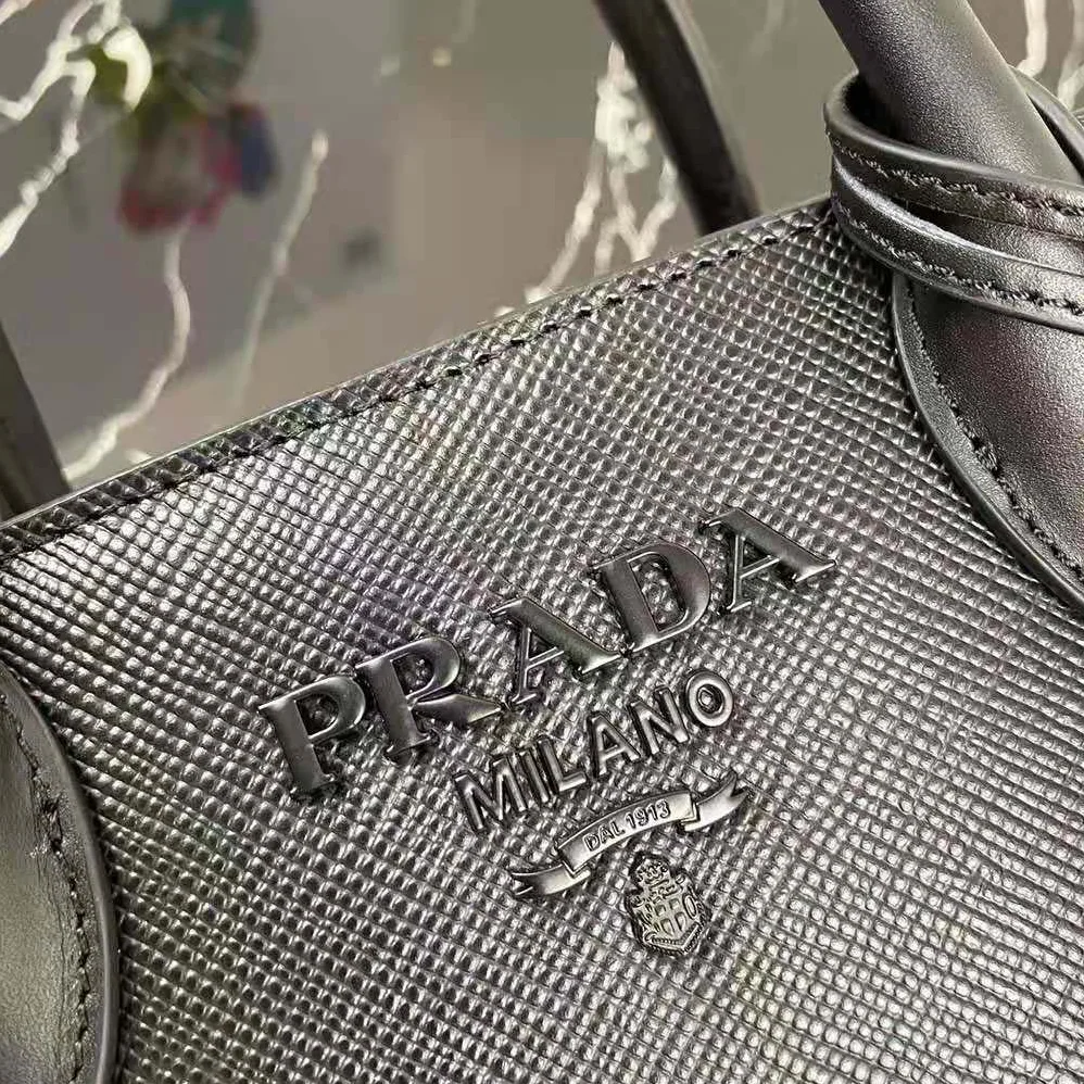 Prada Monochrome Saffiano Leather Bag for Women in Black