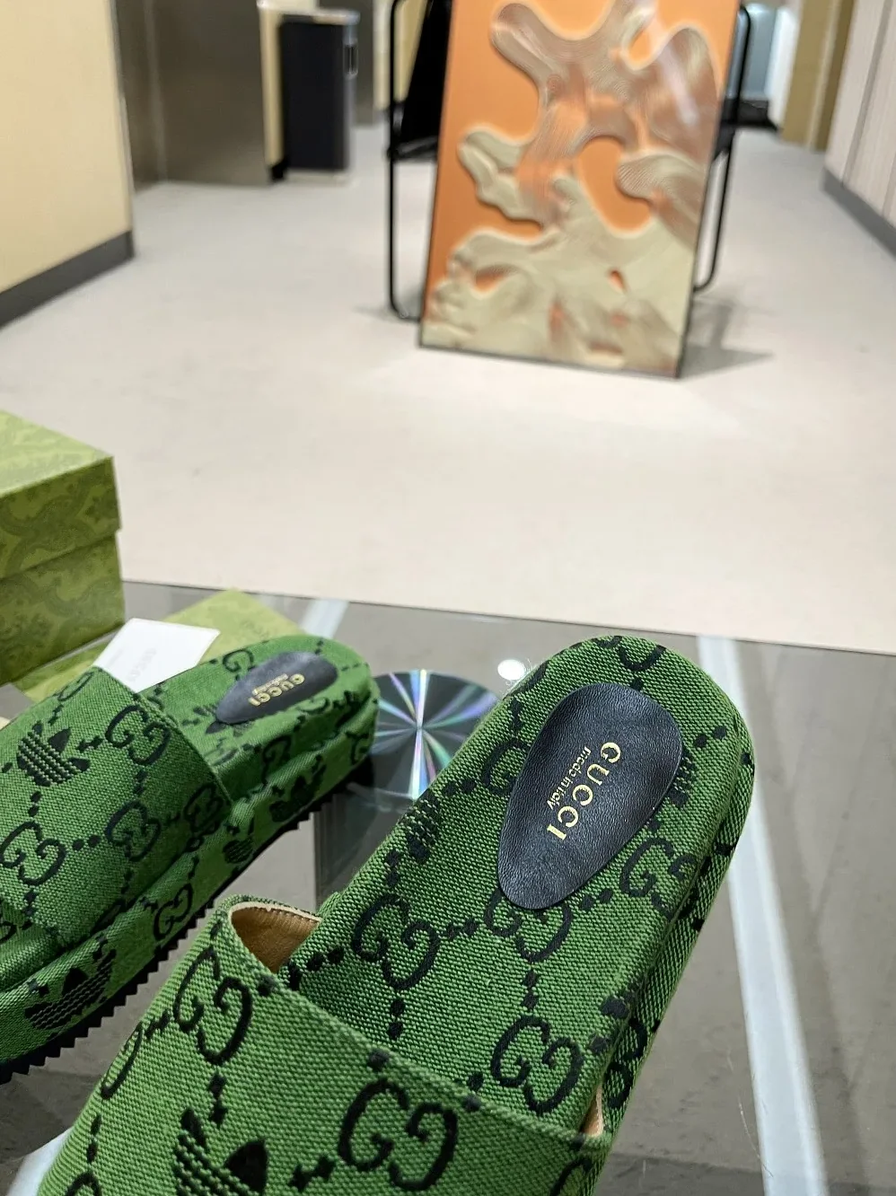 Gucci x Adidas GG Platform Sandal Dark Green for Women