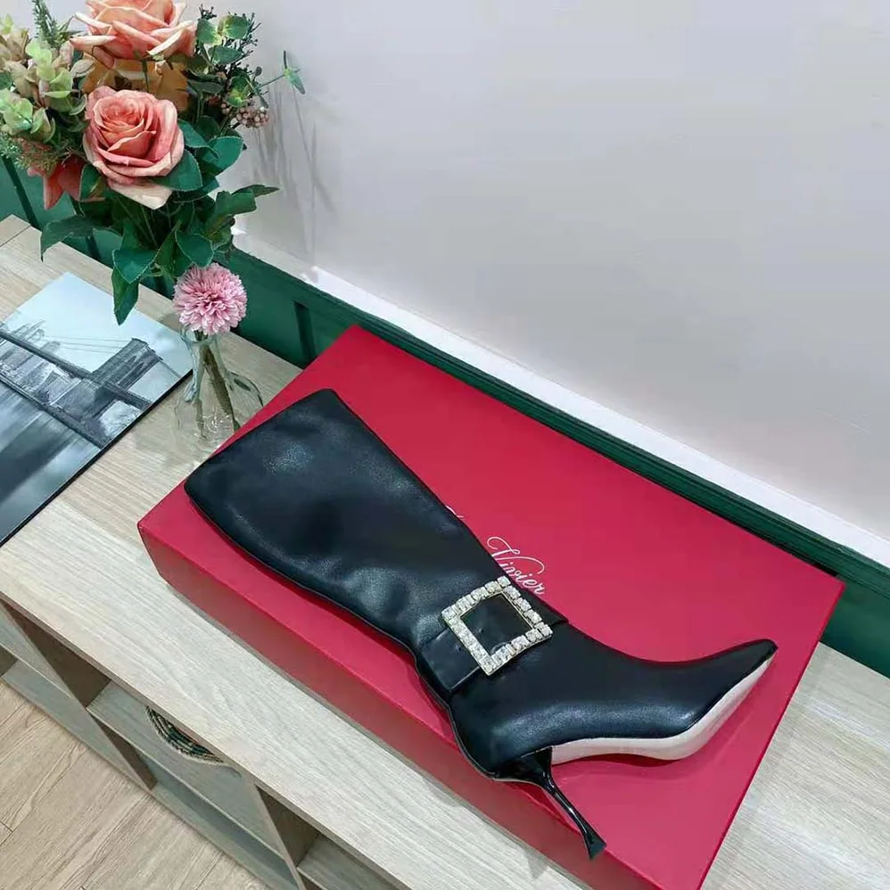 Roger Vivier Pointy Strass Buckle Boots in Leather for Women