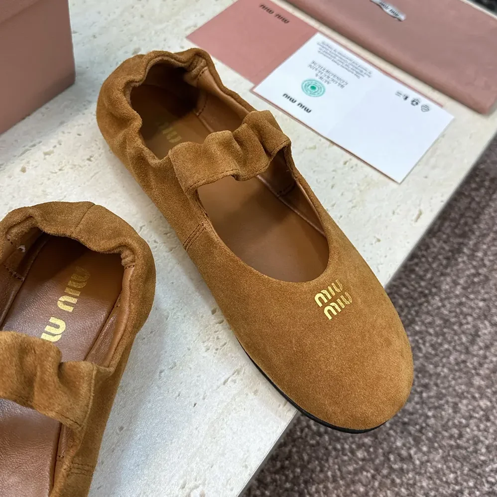 Miu Miu Ruches Suede Ballerinas for Women