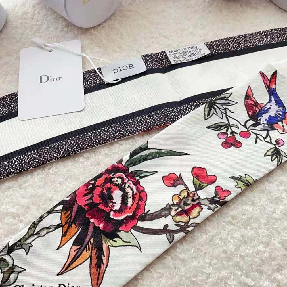 Dior Jardin Botanique Mitzah Scarf White Multicolor Silk Twill for Women