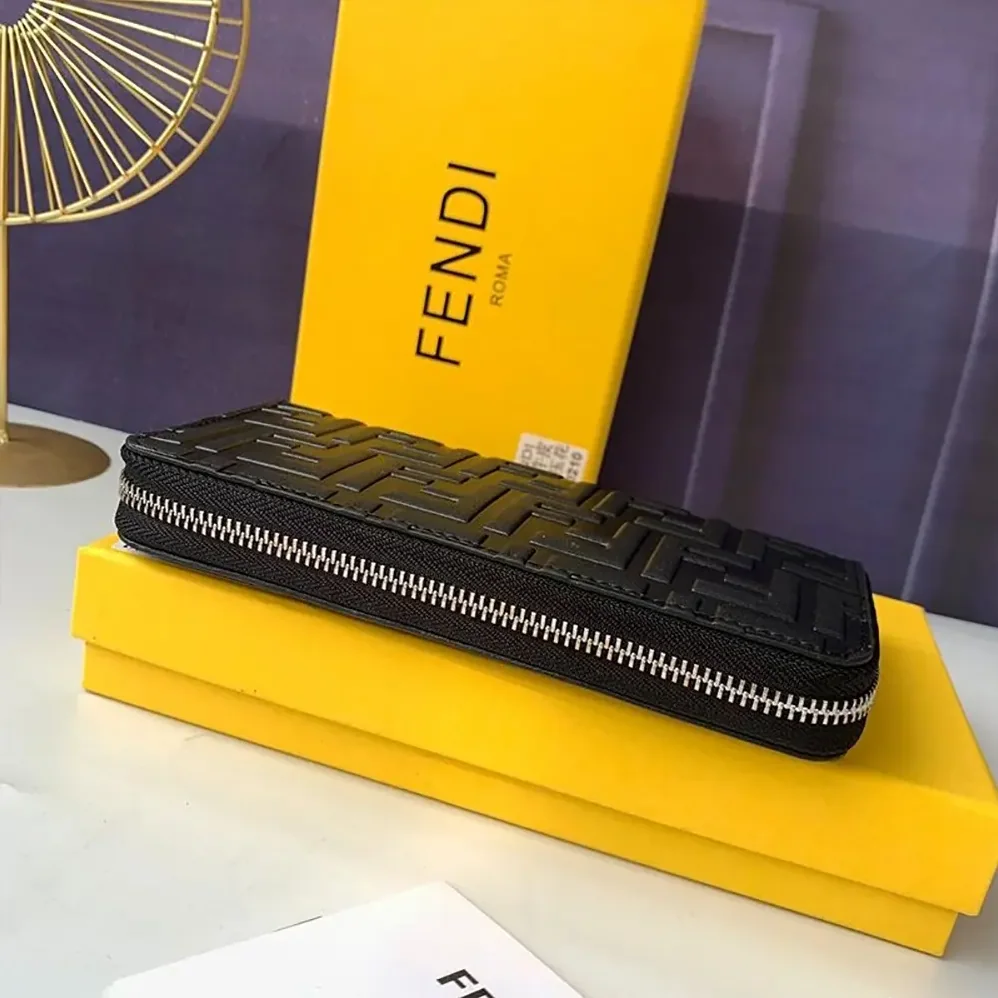 Fendi Zip Around Wallet in FF Motif Nappa Leather Black for Men Fendi Zip Around Wallet in FF Motif Nappa Leather Black for Men