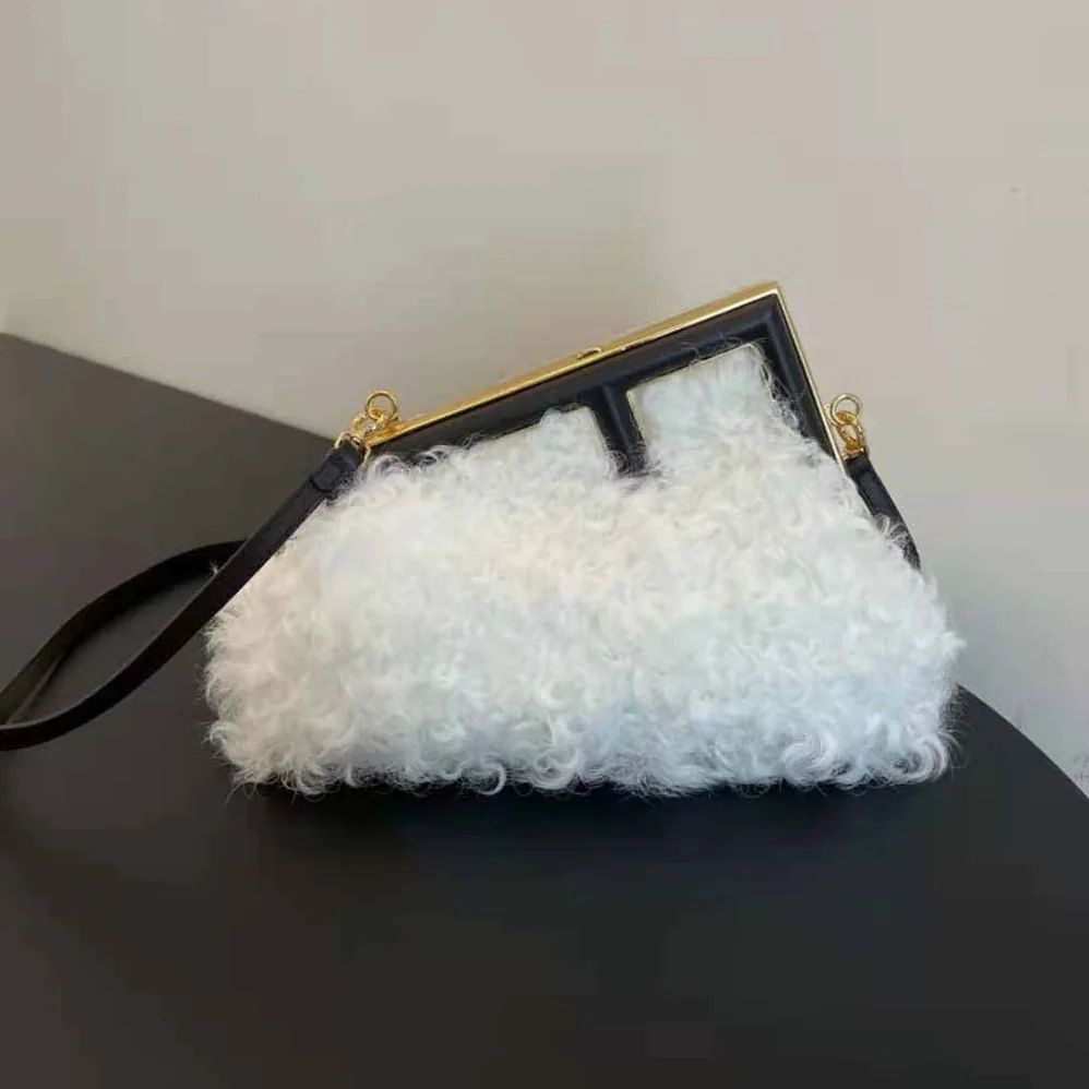 Fendi First Small White Mohair Wool Bag for Women
