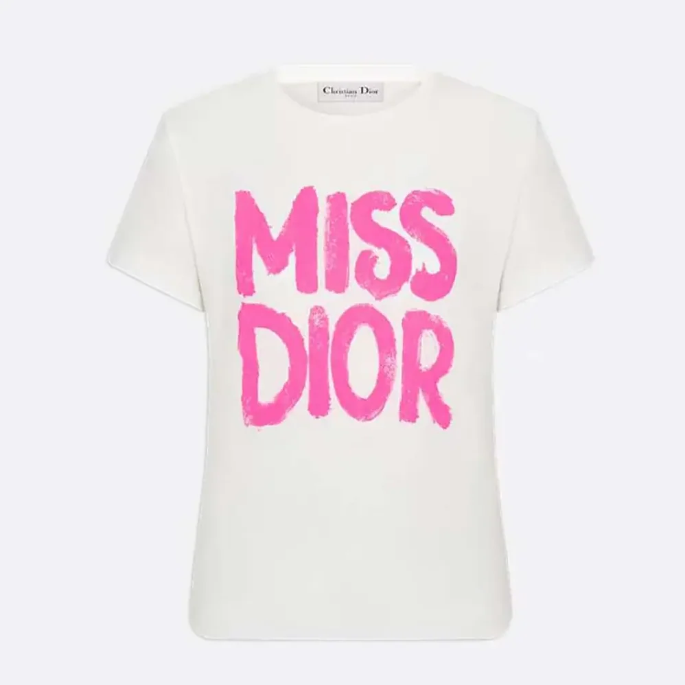 Dior Miss Dior T-Shirt White Cotton Jersey with Bright Pink Miss Dior Graffiti Motif for Men Dior Miss Dior T-Shirt White Cotton Jersey with Bright Pink Miss Dior Graffiti Motif for Men