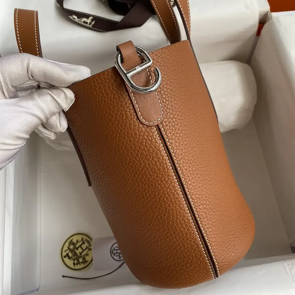 Hermes In the Loop 18 Handbag Clemence Leather for Women in Brown/Silver