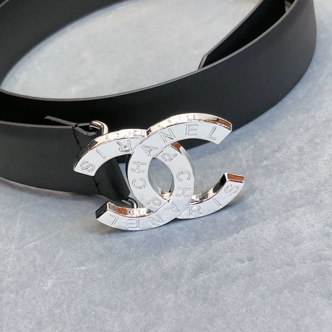 Chanel Belt With Double C Buckle Black With Full Silver Hardware for Women