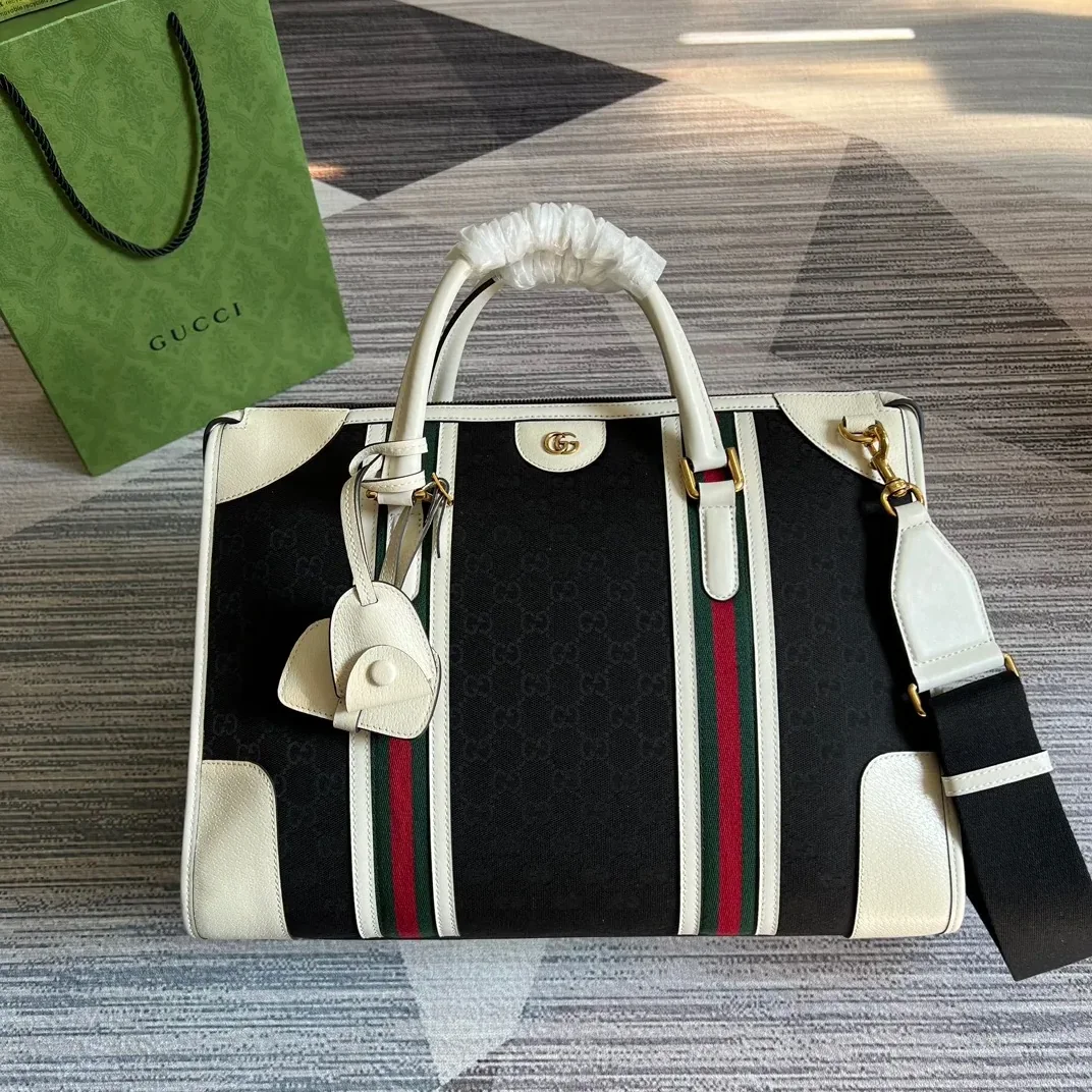 Large Bauletto Top Handle Bag With Double G White in Grey /