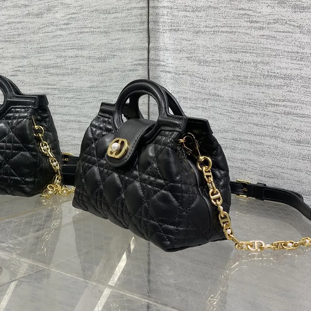 Dior Dior Jolie Top Handle Mini Bag Black Cannage Lambskin for Women