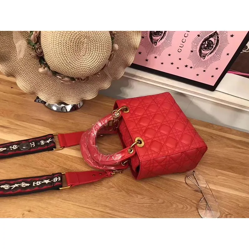 Dior My Lady Dior Bag in Cannage Lambskin in Red