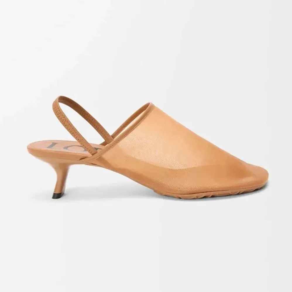 Loewe Petal Slingback Heel Sandal in Mesh for Women in Tan