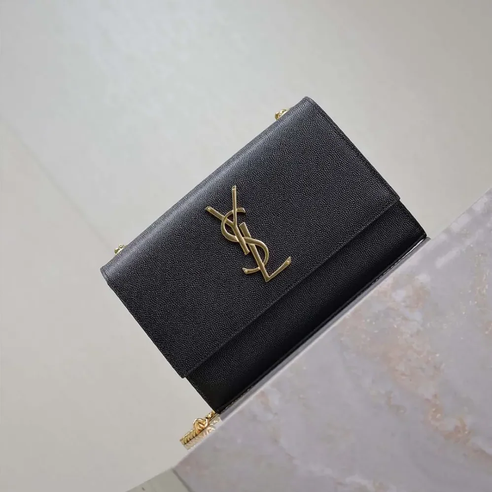 Saint Laurent YSL Kate Medium In Grain De Poudre Embossed Leather Black for Women
