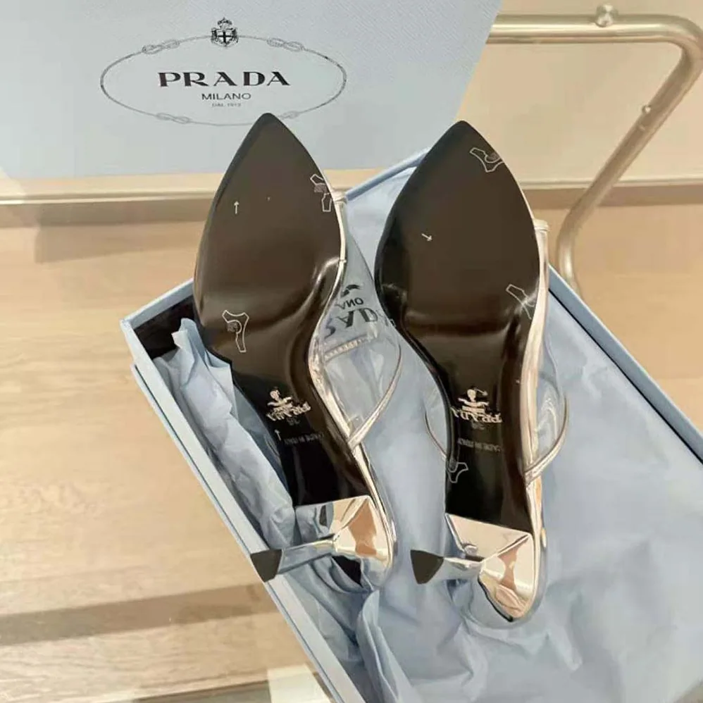 Prada Logo-print Plexiglas High-Heel Slides in 75mm Heel Height for Women Prada Logo-print Plexiglas High-Heel Slides in 75mm Heel Height for Women