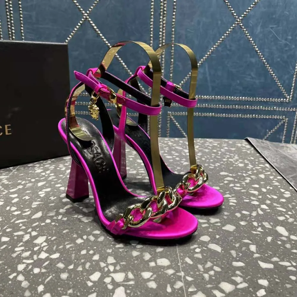 Versace Medusa Chain High Heel Sandals for Women in Rose Versace Medusa Chain High Heel Sandals for Women in Rose