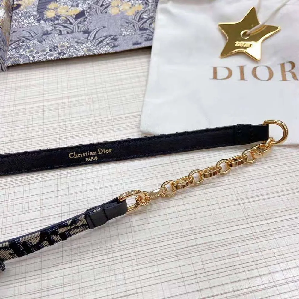 Dior Caro Belt Blue Dior Oblique Jacquard with Shiny Gold-Finish Metal 15 MM for Women