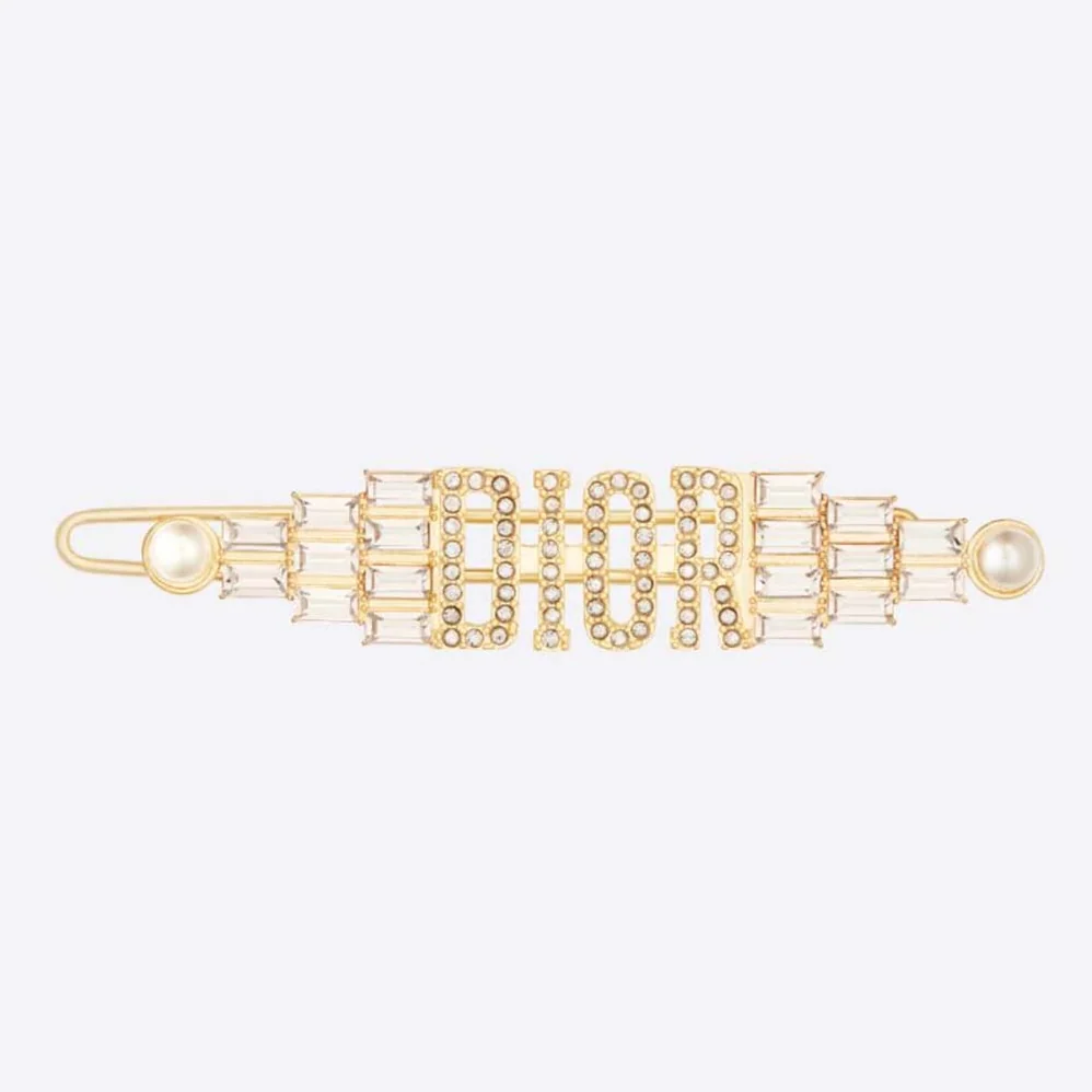 Dior Dio(r)evolution Barrette Gold-Finish Metal with White Crystals and White Resin Pearls for Women Dior Dio(r)evolution Barrette Gold-Finish Metal with White Crystals and White Resin Pearls for Women