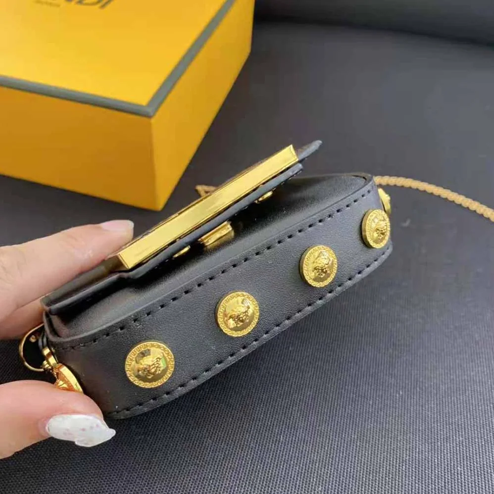Fendi Nano Baguette Charm Fendace Black Leather Charm for Women
