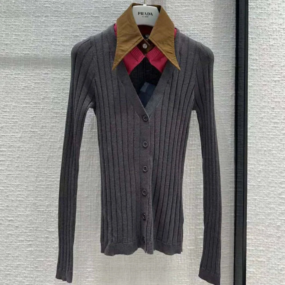 Prada Cashmere and Silk Cardigan with Collar for Women in Gray Prada Cashmere and Silk Cardigan with Collar for Women in Gray