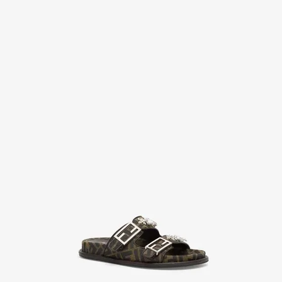 Fendi Feel Fabric Slides Brown 8X8326AQ65F1MYE