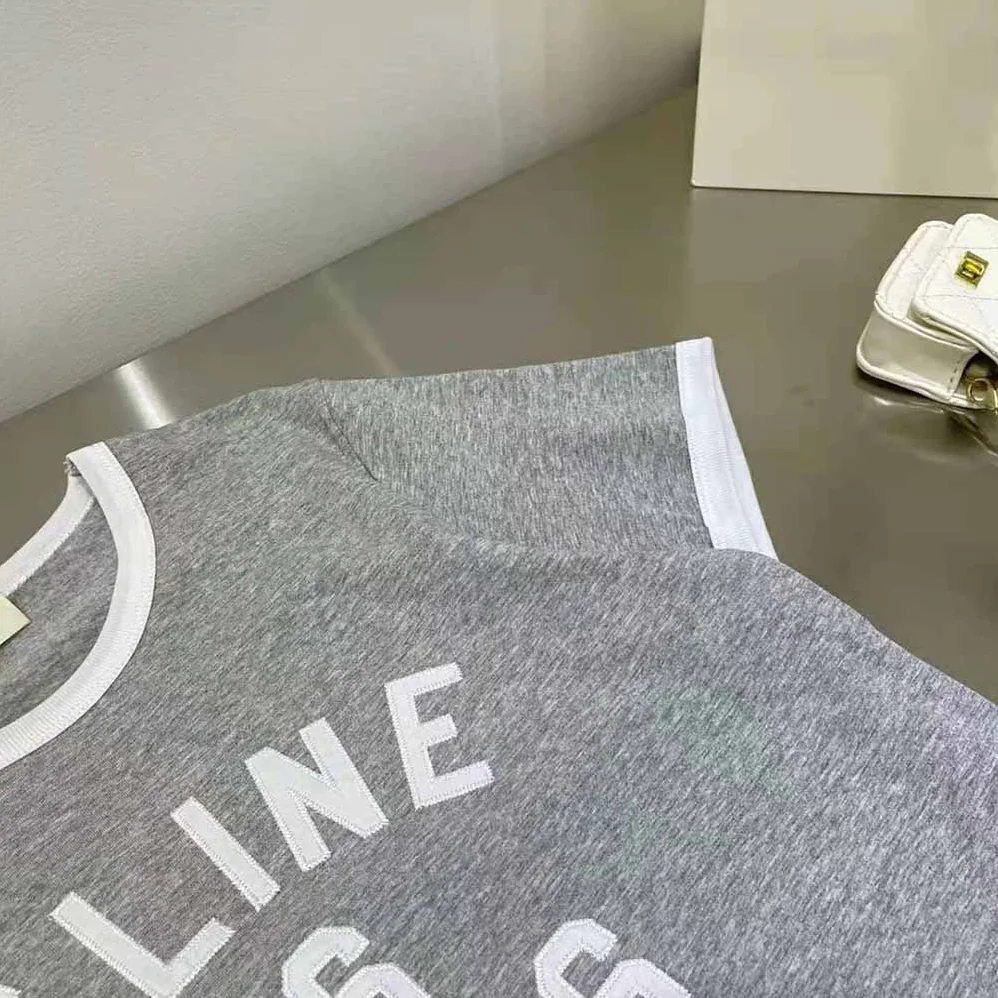 Celine Embroidered Celine 16 T-shirt in Cotton Jersey for Women in Silver Celine Embroidered Celine 16 T-shirt in Cotton Jersey for Women in Silver