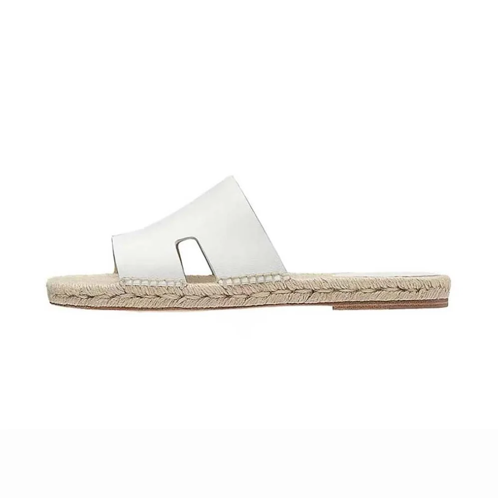 Hermes Catalya Espadrille in Calfskin with Rope Sole and “H” Cut-out for Unisex in White Hermes Catalya Espadrille in Calfskin with Rope Sole and “H” Cut-out for Unisex in White