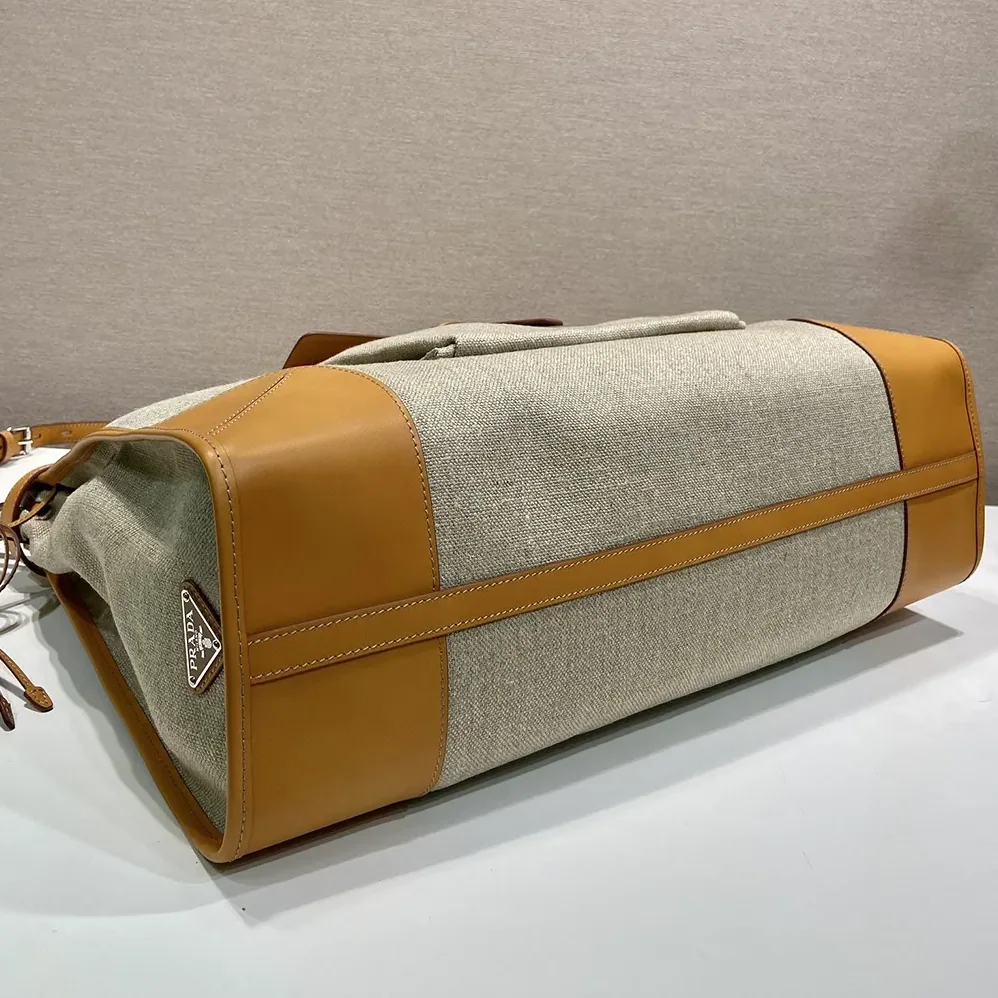 Prada Bonnie Linen and Leather Tote Bag for Unisex Prada Bonnie Linen and Leather Tote Bag for Unisex