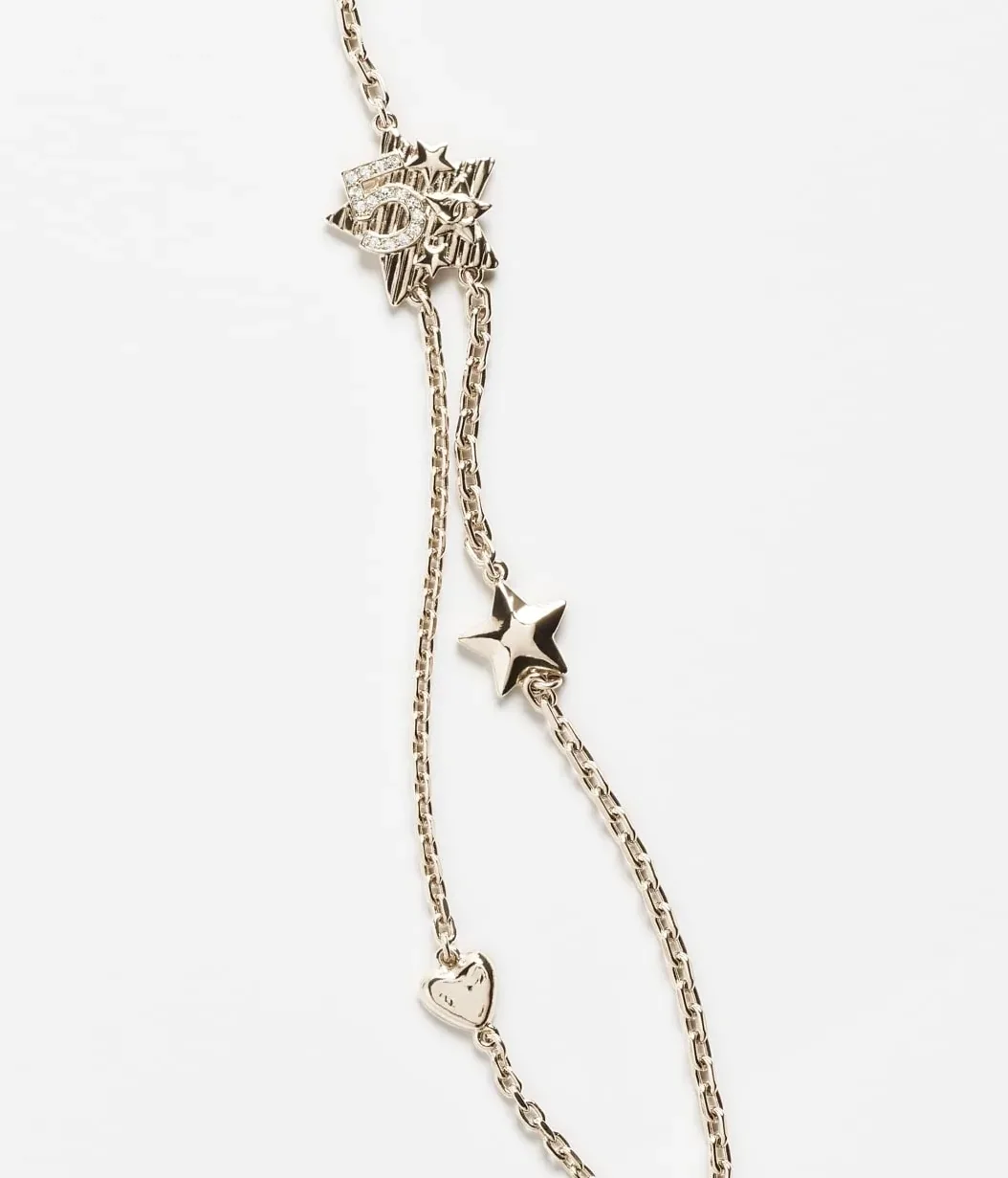 Chanel Long Necklace Gold Crystal