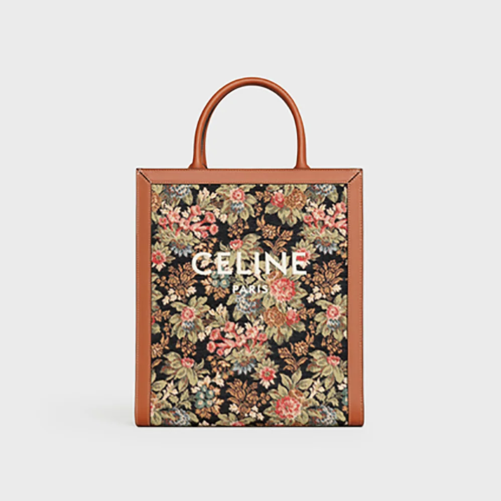 Celine Small Vertical Cabas Celine in Floral Jacquard and Calfskin for Women Celine Small Vertical Cabas Celine in Floral Jacquard and Calfskin for Women