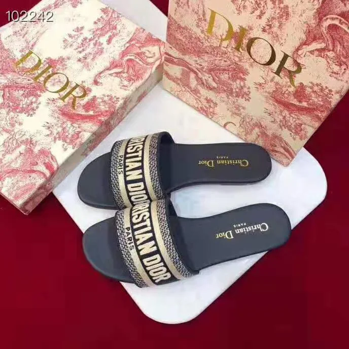 Dior Dway Embroidered Cotton Mule for Women in Navy