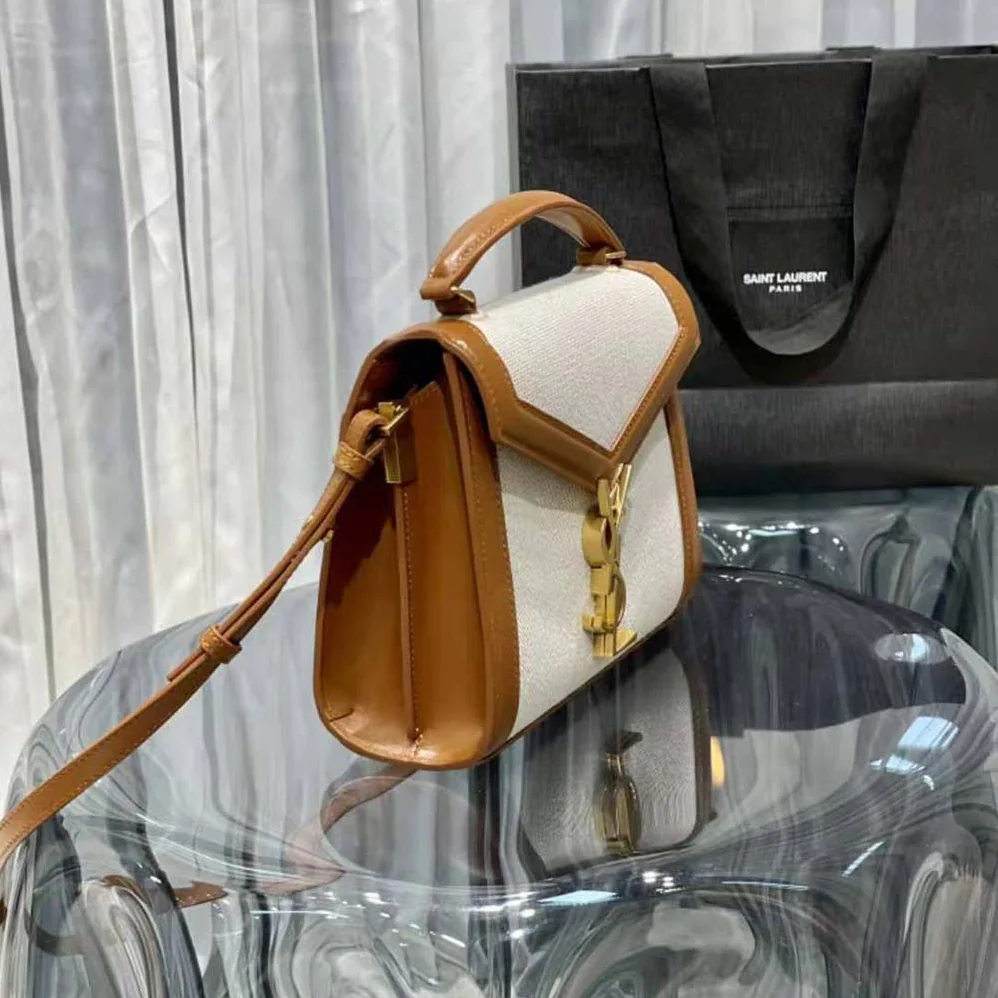 Saint Laurent YSL Cassandra Mini Top Handle Bag in Canvas and Smooth Leather for Women Saint Laurent YSL Cassandra Mini Top Handle Bag in Canvas and Smooth Leather for Women