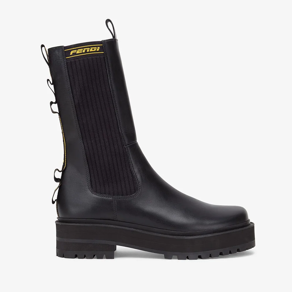 Fendi Promenades Black Leather Biker Boots for Women