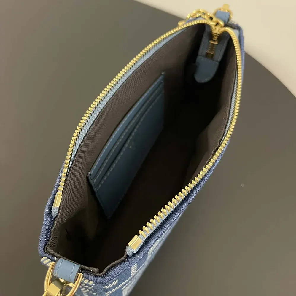 Fendi Baguette Pouch Blue Denim-effect FF Jacquard Charm Pouch with Chain for Women