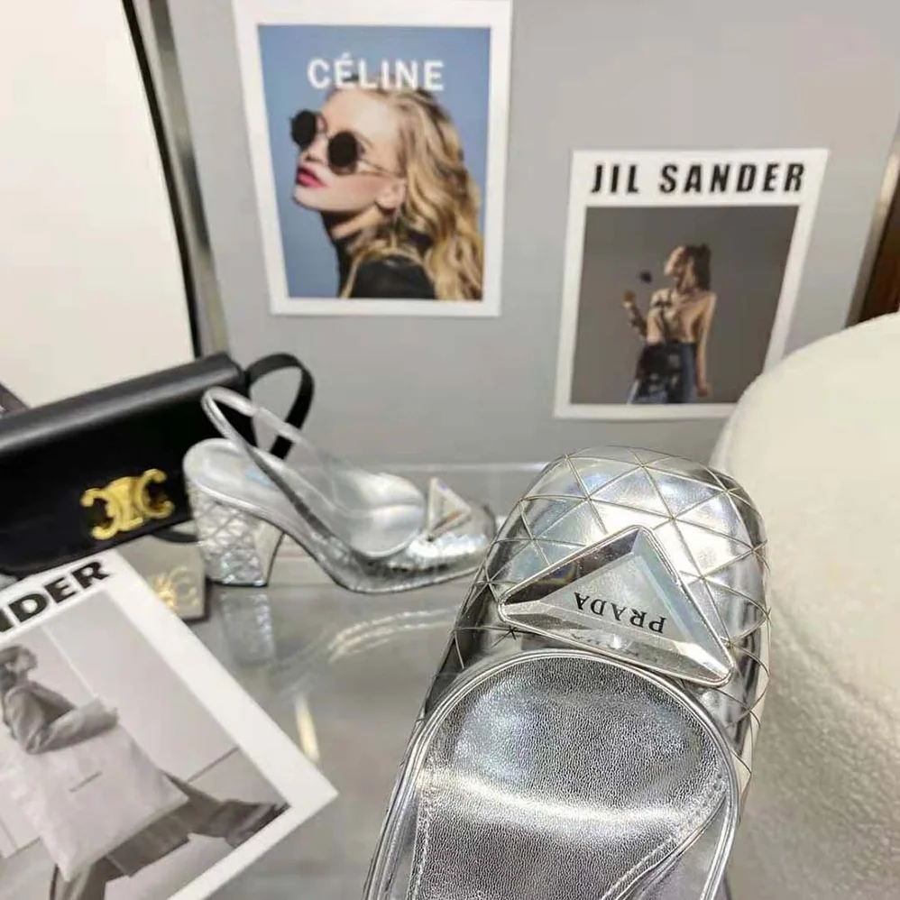 Prada Metallic Leather Slingback Pumps for Women in Silver Prada Metallic Leather Slingback Pumps for Women in Silver