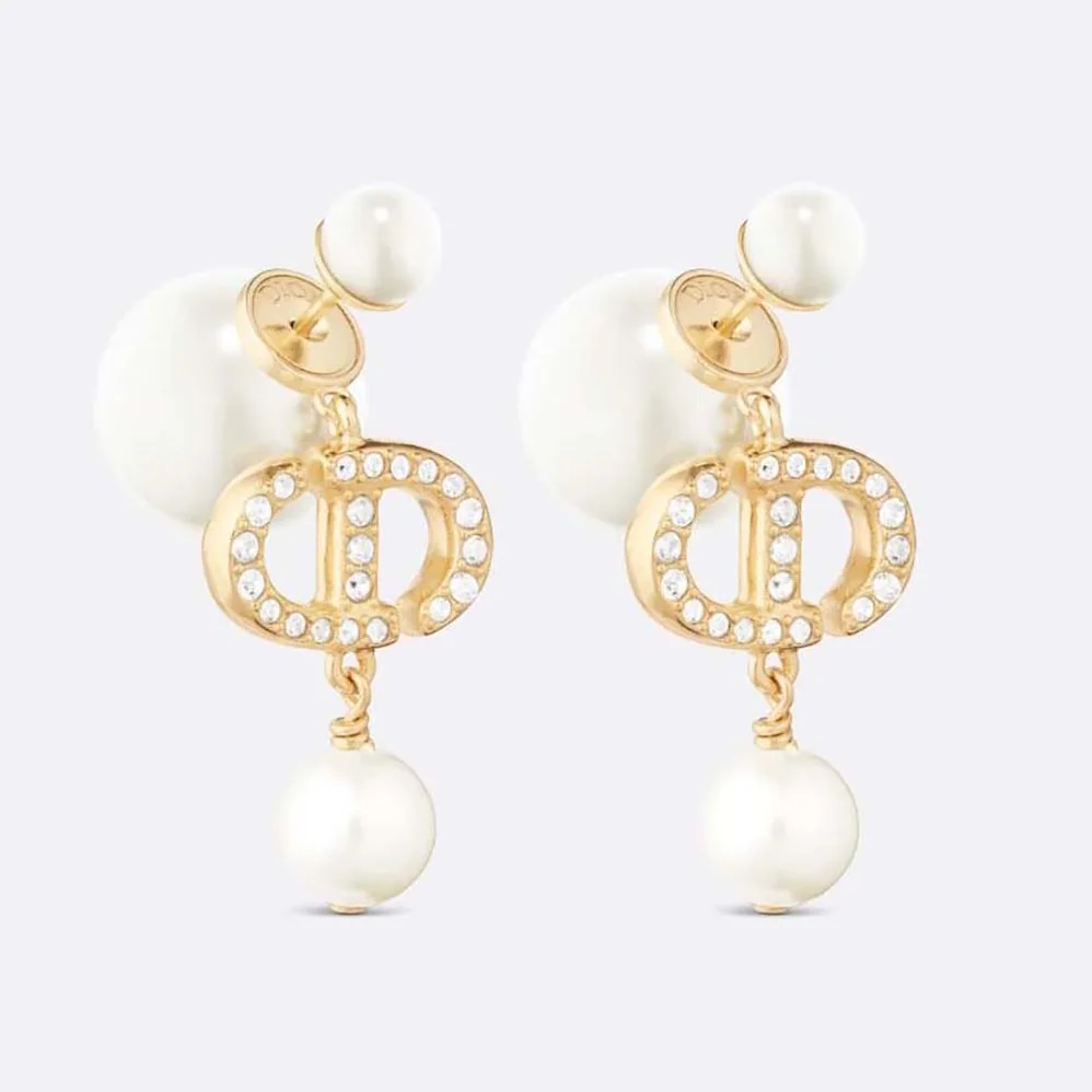 Dior Tribales Earrings Gold-Finish Metal, White Resin Pearls and White Crystals for Women