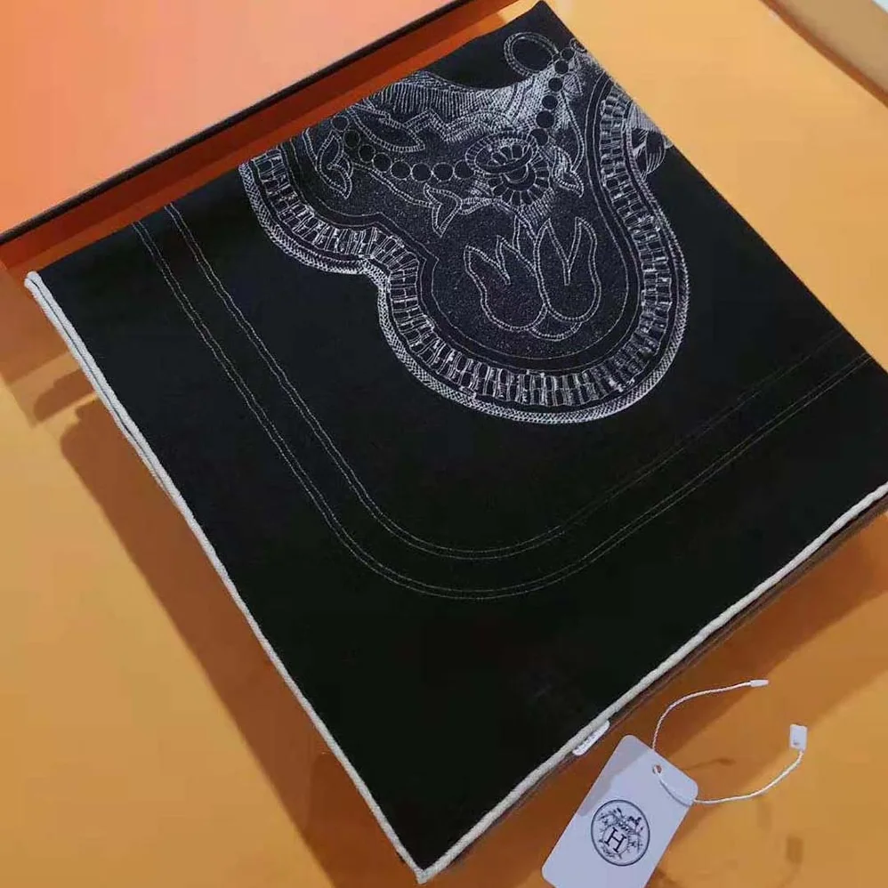 Hermes Embroidered Grand Apparat Scarf 90 for Women in Black Hermes Embroidered Grand Apparat Scarf 90 for Women in Black