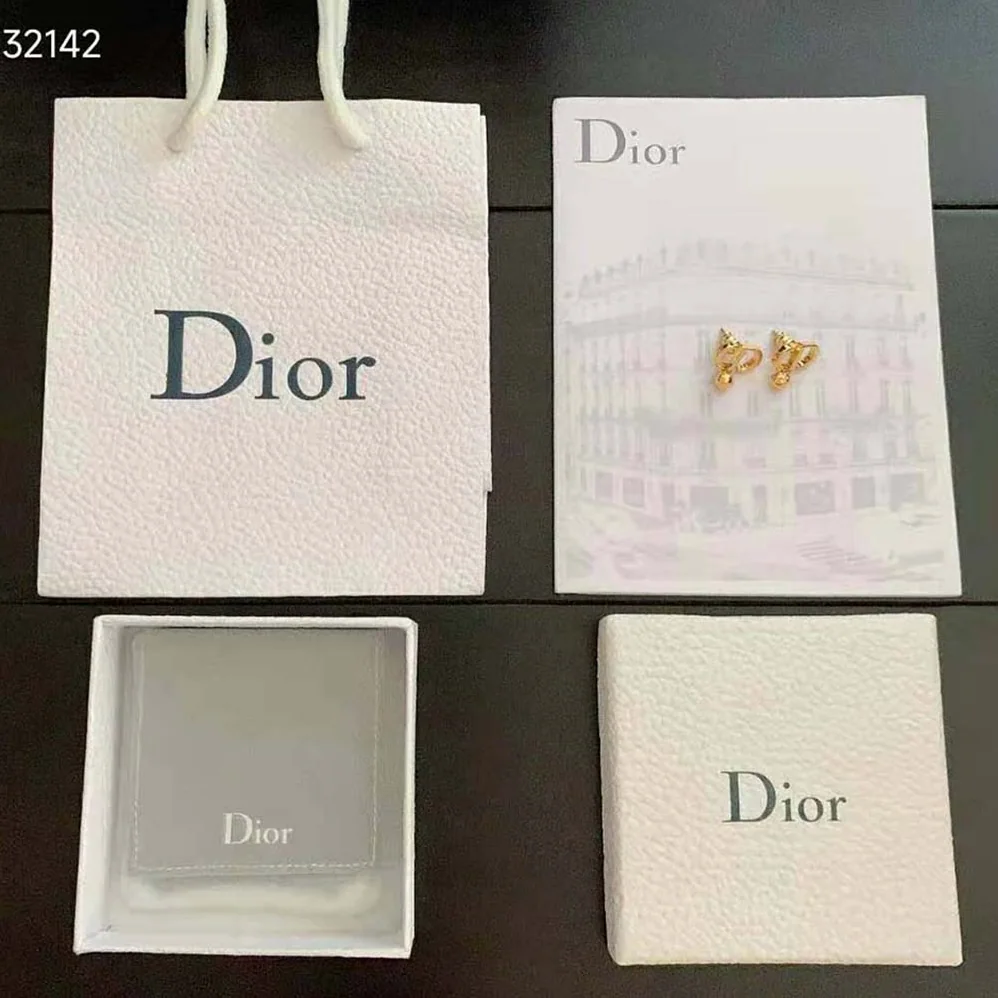 Dior Petit CD Earrings Gold-Finish Metal and White Crystals for Women Dior Petit CD Earrings Gold-Finish Metal and White Crystals for Women