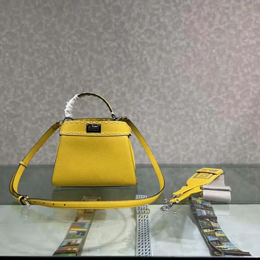 Fendi Peekaboo Iconic Mini Full Grain Leather Bag for Women in Yellow