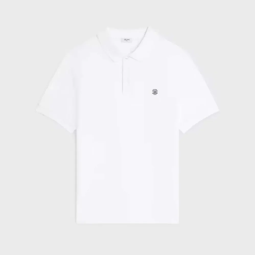 Celine Polo Shirt in Pique Cotton Jersey for Men in White