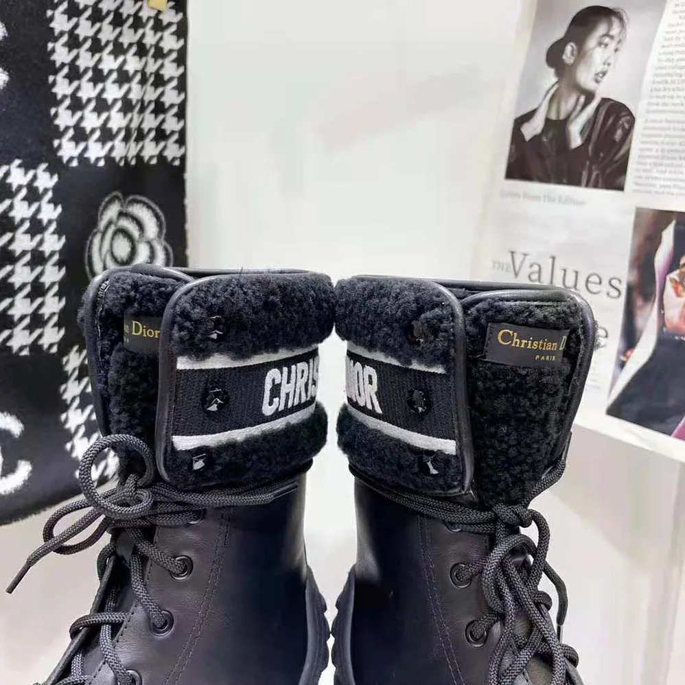 Dior D-Major Ankle Boot Black Calfskin and Lambskin Wool for Women